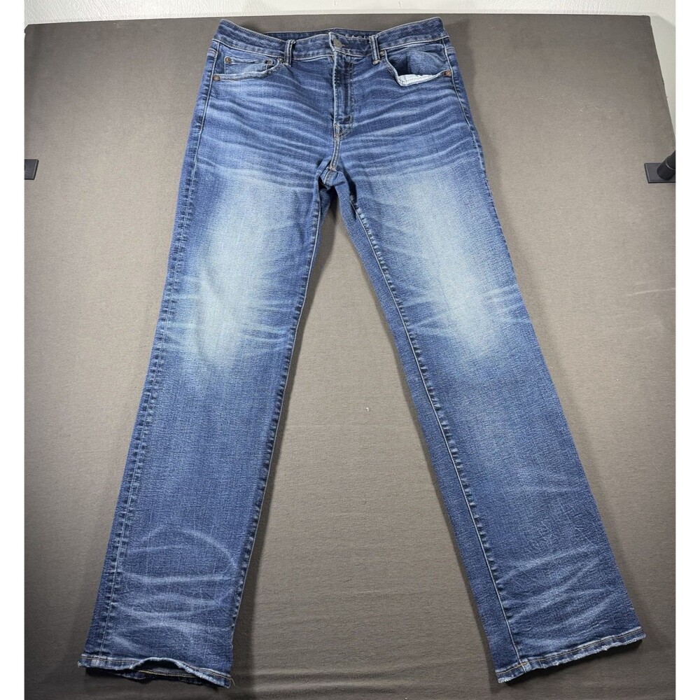 American Eagle Jeans Mens 34x34 Original Bootcut Airflex Blue Denim Whiskers